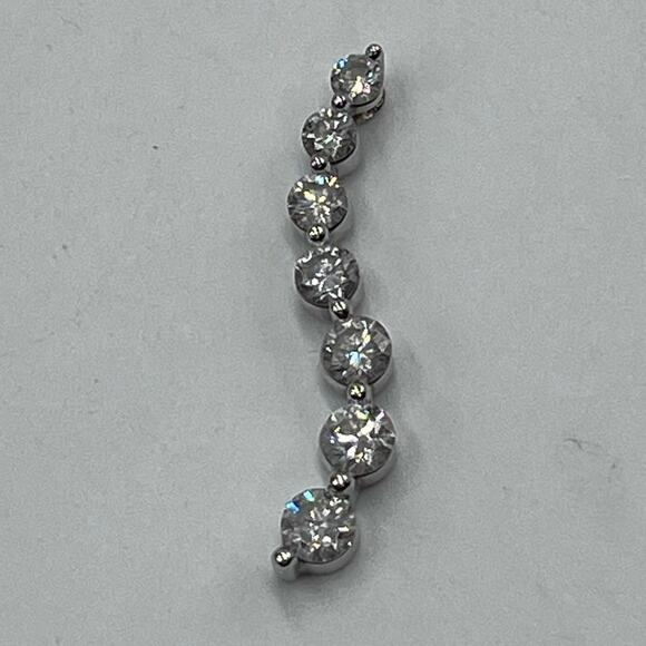 VTG 14K White Gold Journey Wave Seven Round Brilliant Cut Diamond Pendant 1 CTW - Picture 1 of 9